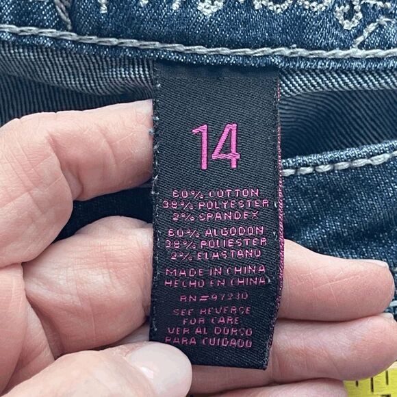 Almost Famous Skinny Distressed Blinged Out Jeans, Size 14 - Picture 3 of 9